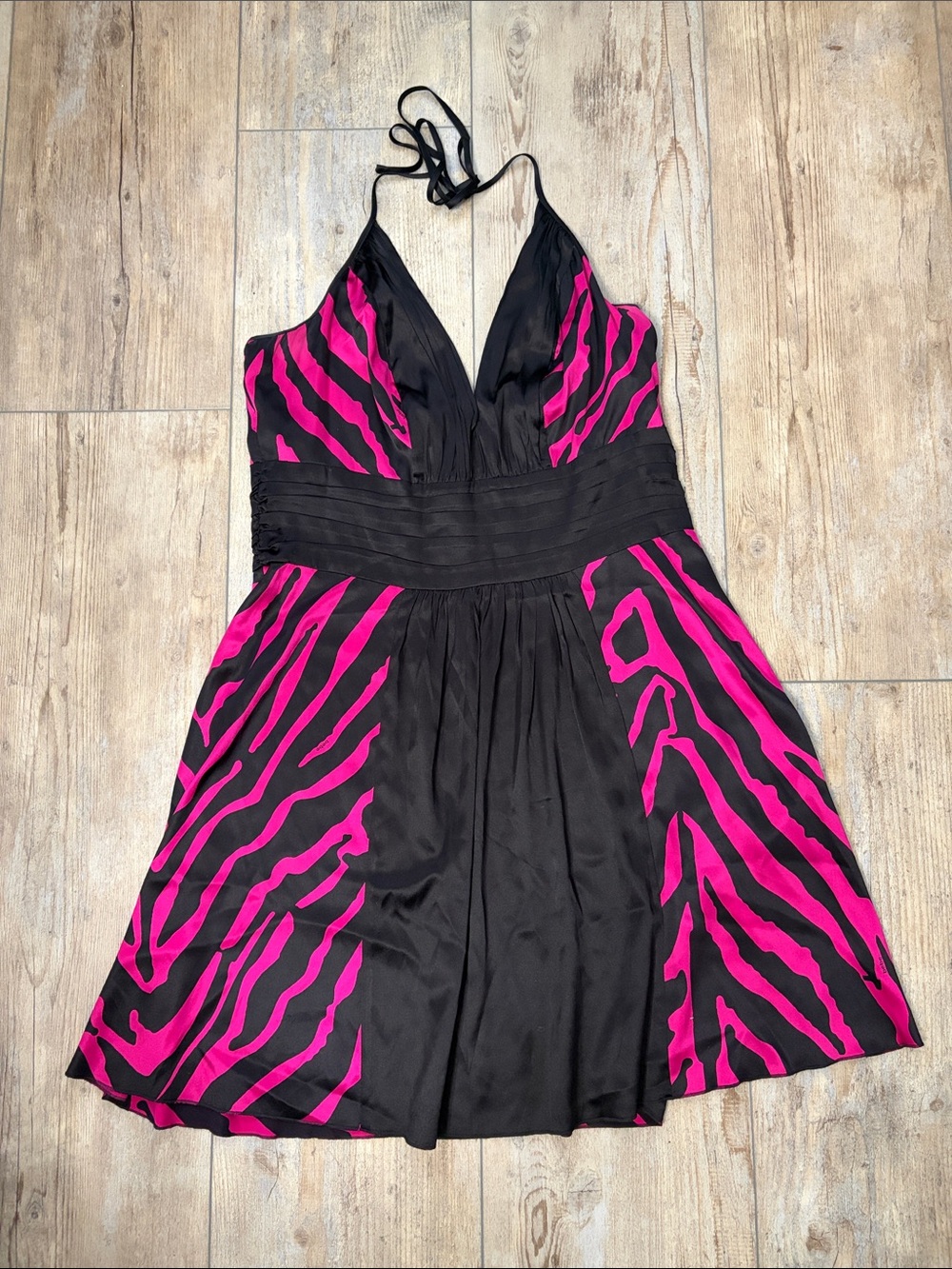 bebe Black and Hot Pink Zebra-Print halter dress